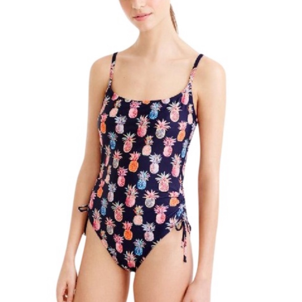 J.Crew Navy Drawstring Swimsuit In Ratti Painted Pineapple Bathing Suit